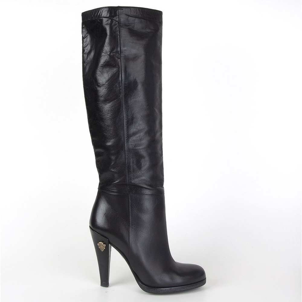 Gucci 61526 black leather Knee-High Boots Size 39C, US 8 1/2. Read Description